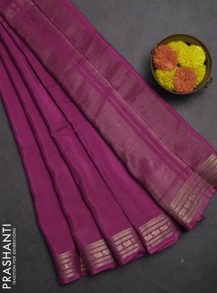 Semi mysore silk saree pink with plain body and zari woven border