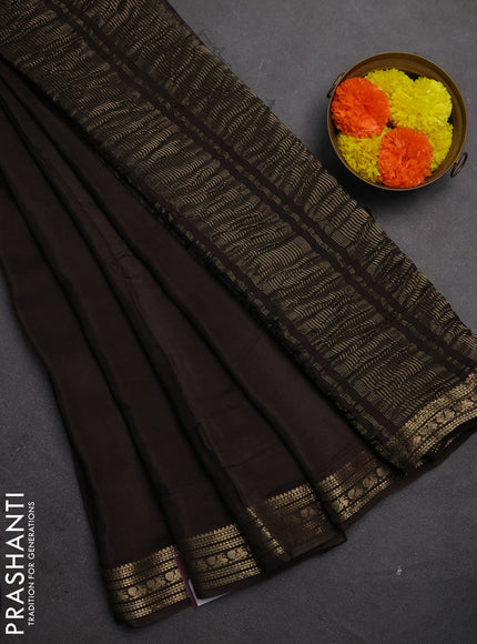 Semi mysore silk saree coffee brown with plain body and zari woven border