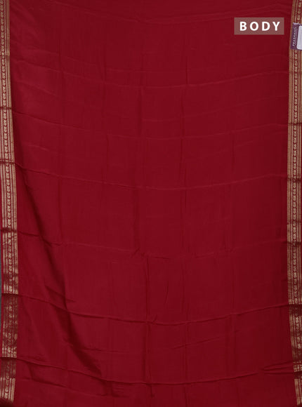 Semi mysore silk saree red with plain body and zari woven border