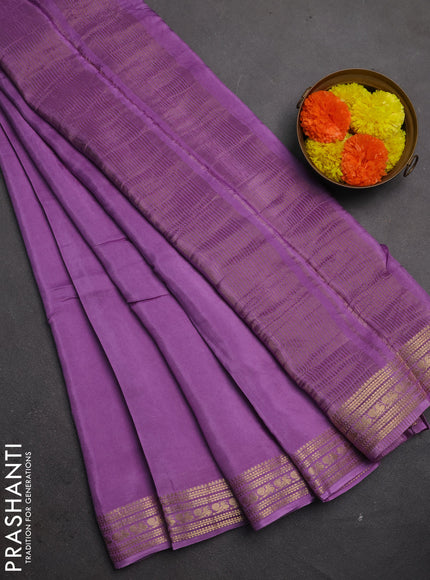 Semi mysore silk saree lavender with plain body and zari woven border