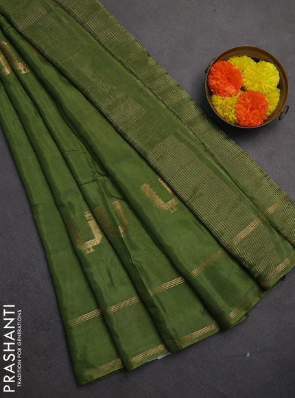 Semi mysore silk saree mehendi green with zari woven buttas and rettapet zari woven border