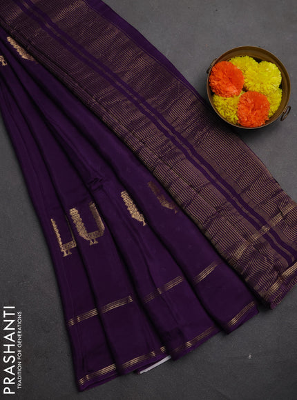 Semi mysore silk saree violet with zari woven buttas and rettapet zari woven border