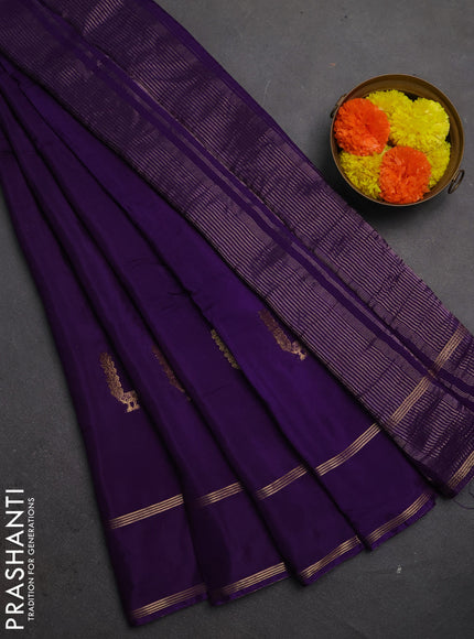 Semi mysore silk saree violet with zari woven buttas and rettapet zari woven border