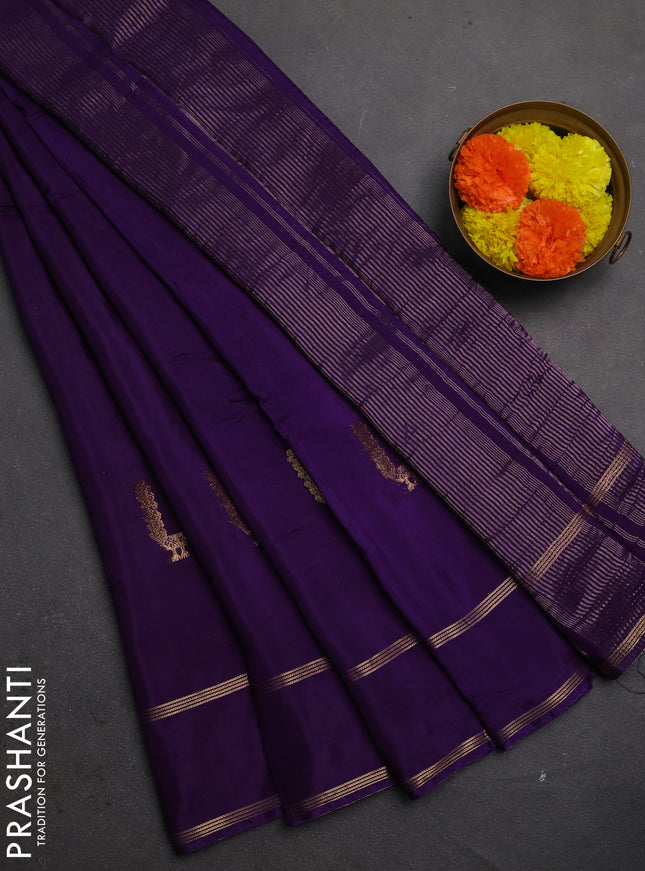 Semi mysore silk saree violet with zari woven buttas and rettapet zari woven border