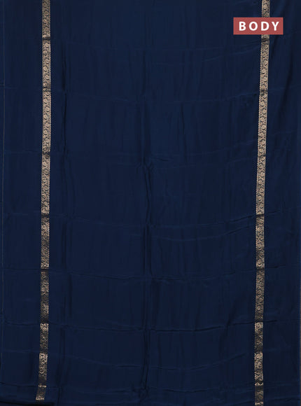 Semi mysore silk saree peacock blue with plain body and zari woven simple border