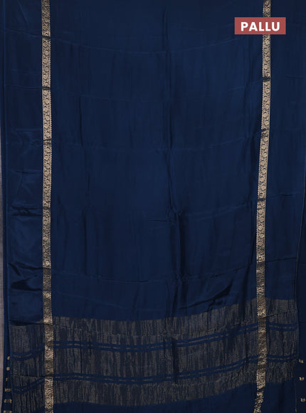 Semi mysore silk saree peacock blue with plain body and zari woven simple border