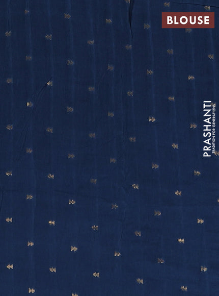 Semi mysore silk saree peacock blue with plain body and zari woven simple border