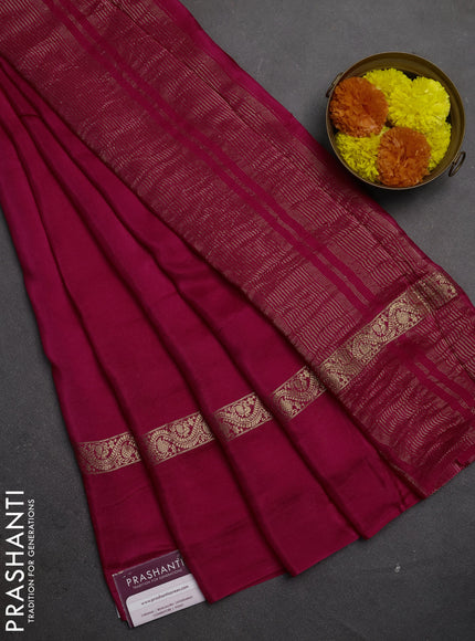 Semi mysore silk saree pink with plain body and zari woven simple border