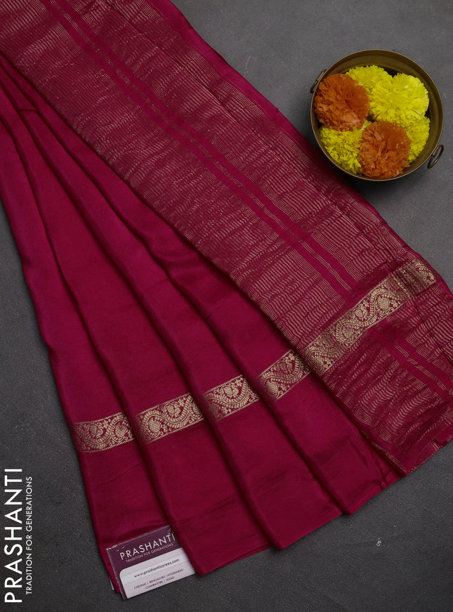 Semi mysore silk saree pink with plain body and zari woven simple border