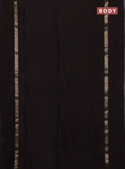 Semi mysore silk saree deep coffee brown with plain body and zari woven simple border