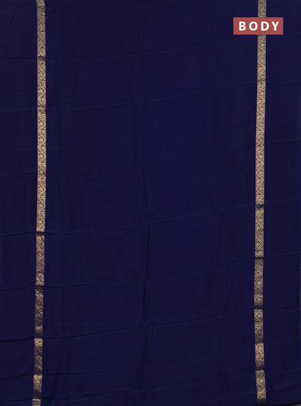 Semi mysore silk saree blue with plain body and long zari woven simple border