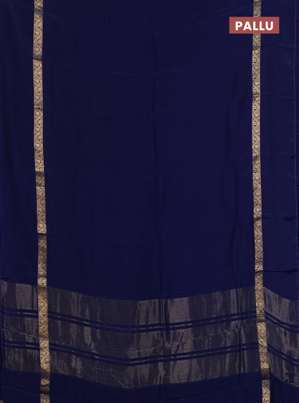 Semi mysore silk saree blue with plain body and long zari woven simple border