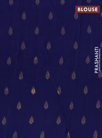 Semi mysore silk saree blue with plain body and long zari woven simple border