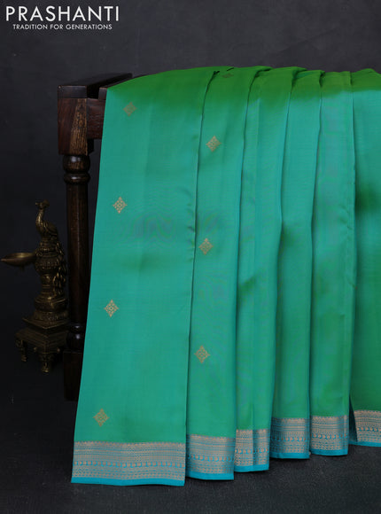 Kanchipuram silk saree dual tone teal green and teal blue with zari woven buttas and zari woven border