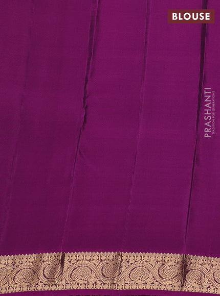 Kanchipuram silk saree mehendi green and purple with zari woven buttas and zari woven border