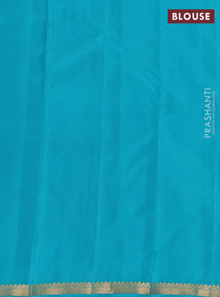 Kanchipuram silk saree royal blue and teal green with allover zari checks & buttas and zari woven border