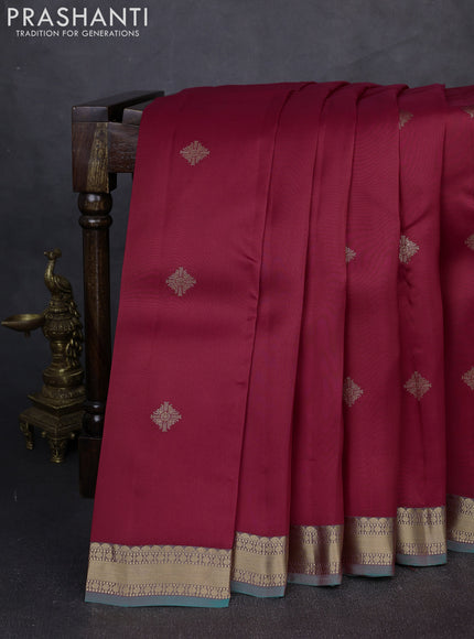 Kanchipuram silk saree red and dual shade of teal green with zari woven buttas and zari woven border