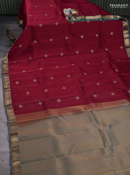 Kanchipuram silk saree red and dual shade of teal green with zari woven buttas and zari woven border