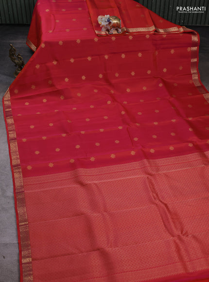 Kanchipuram silk saree pinkish orange with zari woven buttas and zari woven border