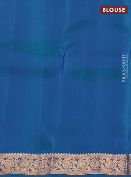 Kanchipuram silk saree blue and teal blue with allover zari stripes & buttas and zari woven border