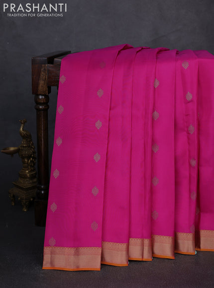 Kanchipuram silk saree pink and mustard yellow with zari woven buttas and zari woven border
