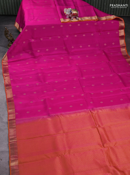 Kanchipuram silk saree pink and mustard yellow with zari woven buttas and zari woven border