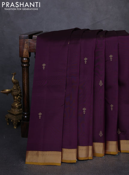 Kanchipuram silk saree violet and mustard yellow with zari woven buttas and zari woven border