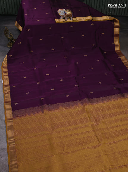 Kanchipuram silk saree violet and mustard yellow with zari woven buttas and zari woven border