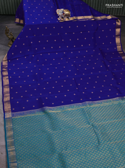 Kanchipuram silk saree blue and green with zari woven buttas and zari woven border