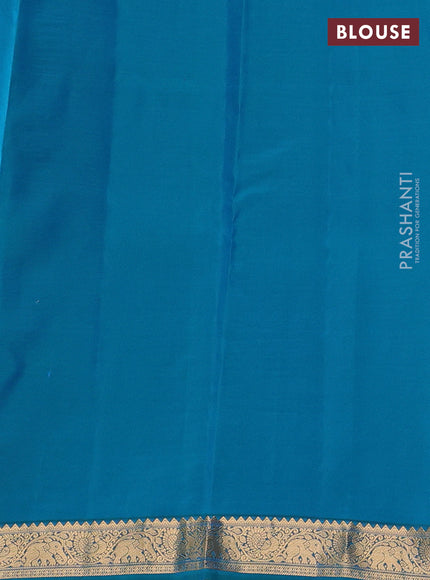 Kanchipuram silk saree blue and green with zari woven buttas and zari woven border
