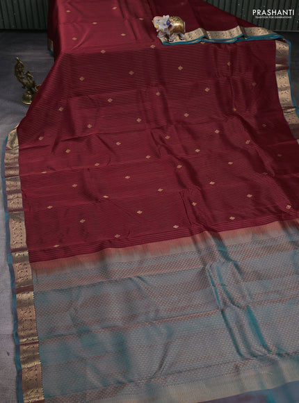 Kanchipuram silk saree maroon and teal green with allover zari stripes & buttas and zari woven border