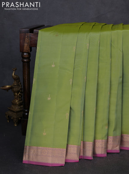 Kanchipuram silk saree pastel green and dual shade of pink with zari woven buttas and zari woven border