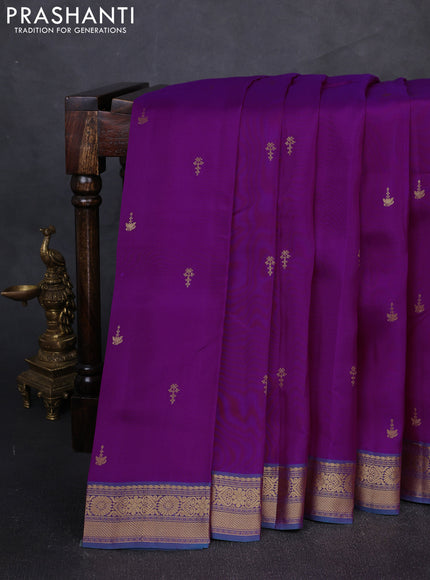 Kanchipuram silk saree purple and peacock green with zari woven buttas and zari woven border