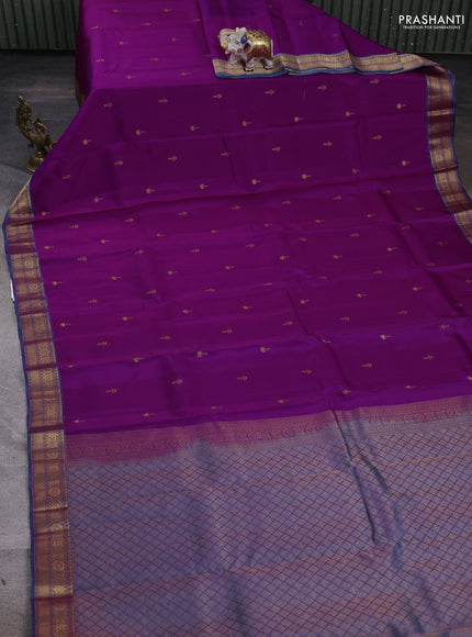 Kanchipuram silk saree purple and peacock green with zari woven buttas and zari woven border