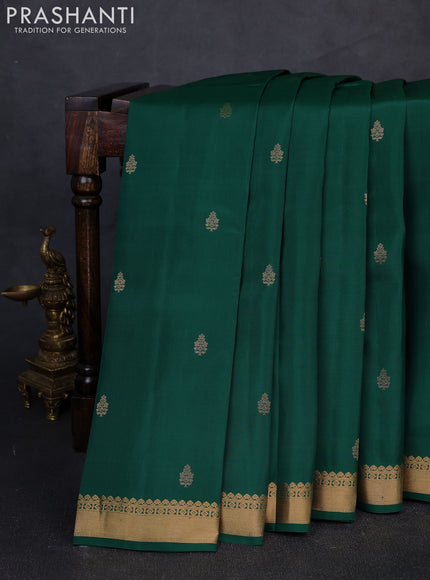 Kanchipuram silk saree bottle green and pink with zari woven buttas and zari woven border