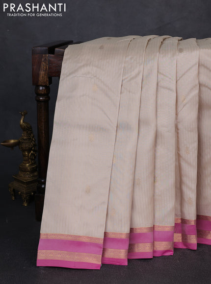 Kanchipuram silk saree beige and pink with allover zari weaves & buttas and rettapet zari woven border