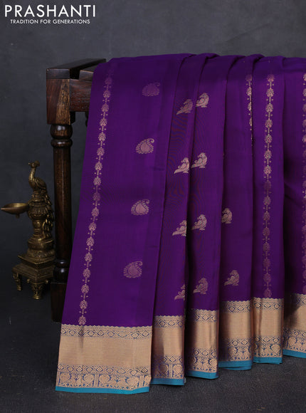 Kanchipuram silk saree purple and teal green with zari woven buttas and zari woven border