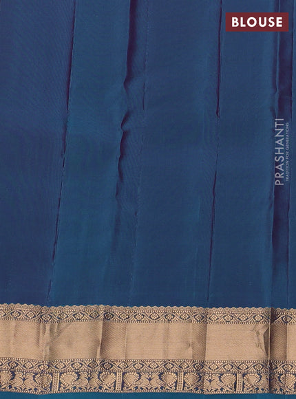 Kanchipuram silk saree purple and teal green with zari woven buttas and zari woven border