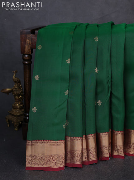 Kanchipuram silk saree bottle green and maroon with zari woven buttas and zari woven border