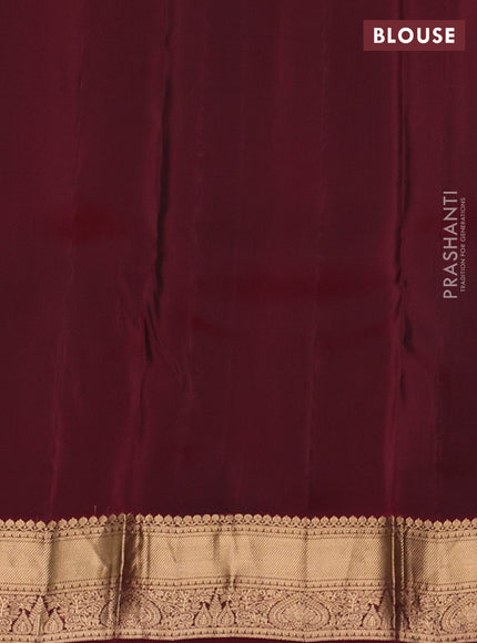 Kanchipuram silk saree bottle green and maroon with zari woven buttas and zari woven border