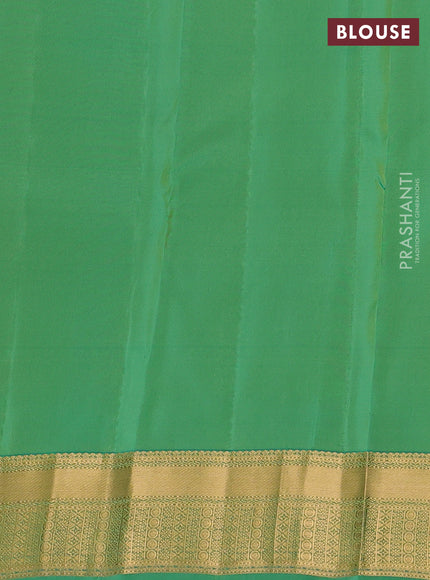 Kanchipuram silk saree yellow and teal green with zari woven buttas and zari woven border