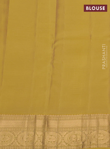 Kanchipuram silk saree beige and yellow with zari woven buttas and zari woven border
