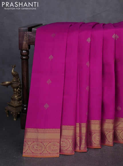 Kanchipuram silk saree pink and dual tone pinkish yellow with zari woven buttas and zari woven border
