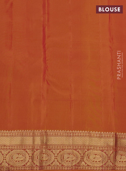 Kanchipuram silk saree pink and dual tone pinkish yellow with zari woven buttas and zari woven border