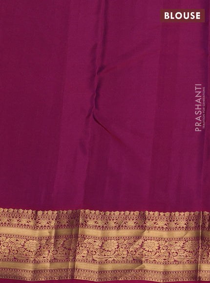 Kanchipuram silk saree teal green and pink with allover zari woven buttas and zari woven border