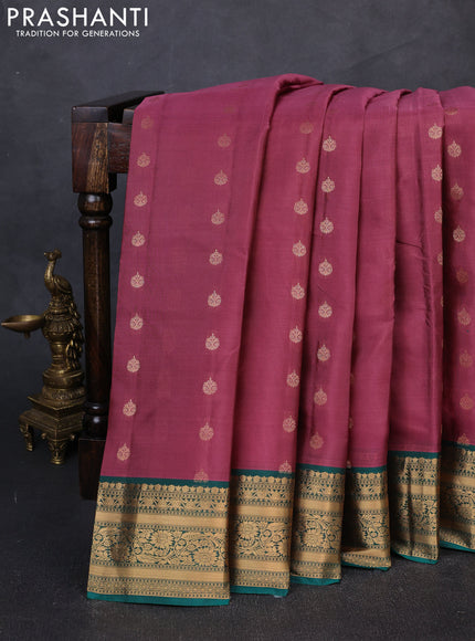 Kanchipuram silk saree mauve pink and green with allover zari woven buttas and zari woven border
