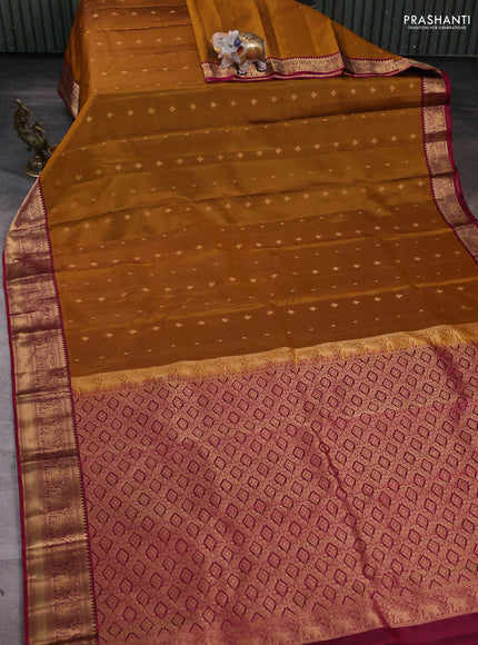 Kanchipuram silk saree dark mustard and maroon with zari woven buttas and zari woven border
