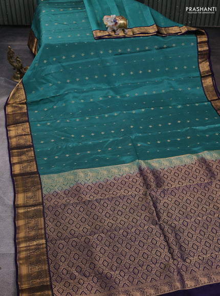 Kanchipuram silk saree teal green and navy blue with zari woven buttas and zari woven border