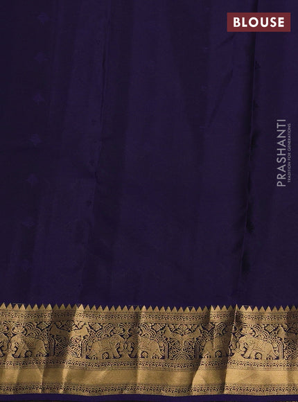 Kanchipuram silk saree teal green and navy blue with zari woven buttas and zari woven border