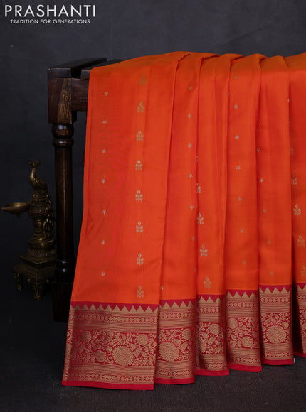 Kanchipuram silk saree orange and pink with zari woven buttas and zari woven border